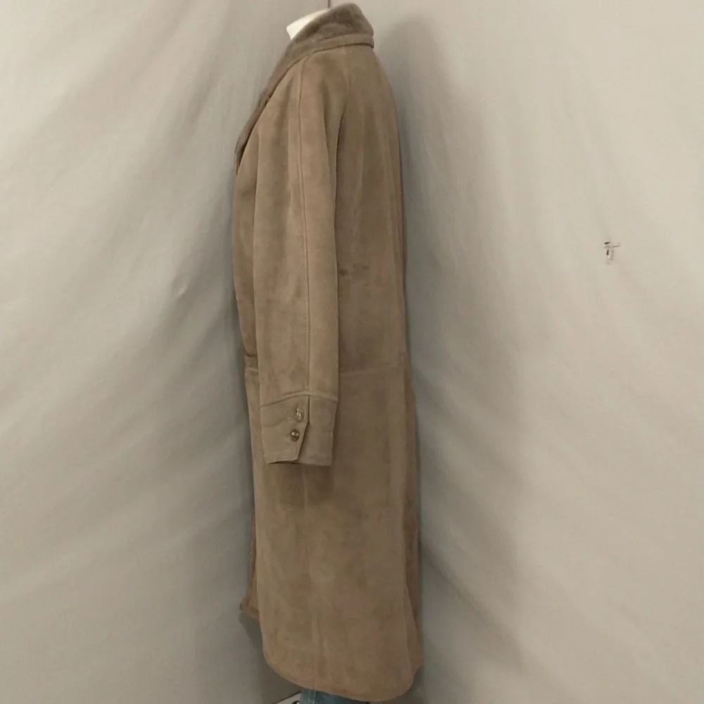 Vintage Shearling Coat USA Made Sawyer Napa Taupe Maxi Oversized Warm SeeMeasure - Picture 5 of 16